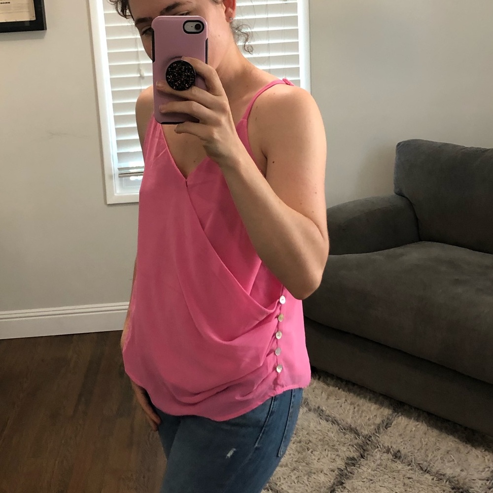 Zenana pink/green draped cami w/ shell details - S